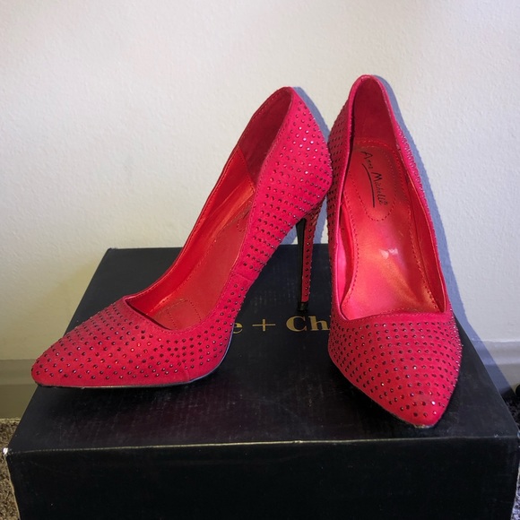 Studded Red Heels - Picture 3 of 8